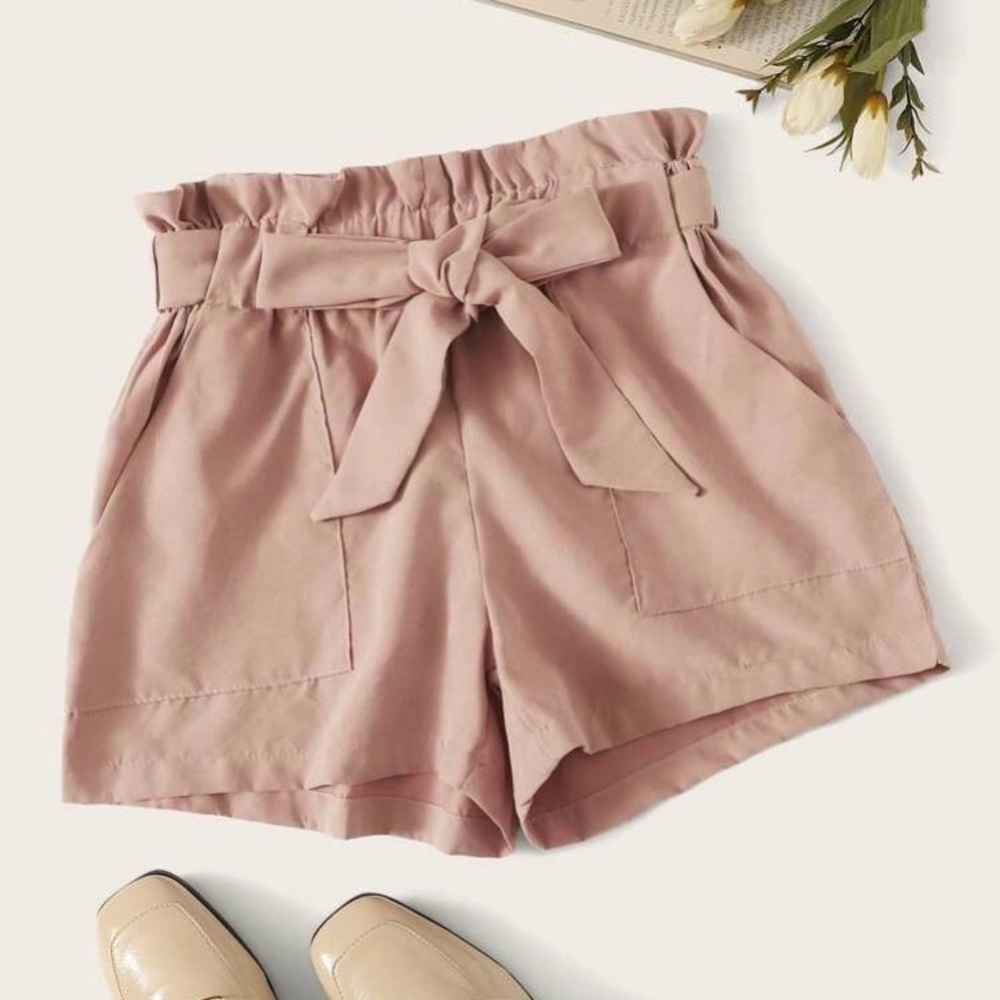 Mauve Pink Paper Bag Shorts